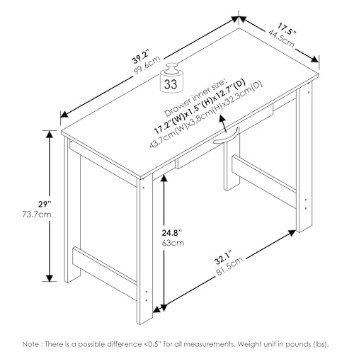 Jaya Desk, 39.2 Wide Computer Desk with Drawer, Darkwood, view 3