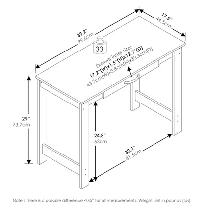 Jaya Desk, 39.2 Wide Computer Desk with Drawer, Darkwood, view 3