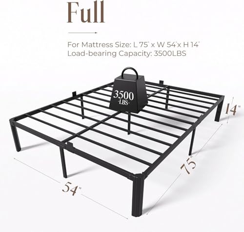 Full Metal Bed Frame 14 Inch, Heavy Duty Platform, No Box Spring Needed, view 4