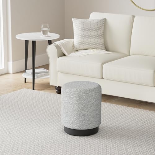 Round Boucle Ottoman Foot Stool | Soft Compact Padded Vanity Stool | Great for The Living Room, Bedroom and Kids Room | Small Furniture