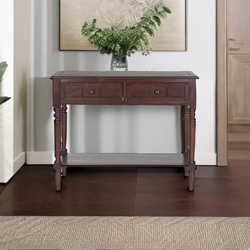 SAFAVIEH Furniture - Samantha 2-Drawer Console Table - Dark Cherry - Solid Wood - Classic Storage Design - Ideal for Entryway, Living Room, Hallway, 35.8"W x 13.8"D x 29.5"H (AMH5710D)