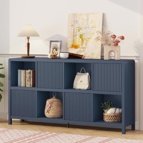 8 Cube Bookcase with 4 Doors, 57 Inch Wooden Bookshelf with Storage Cabinet, view 8