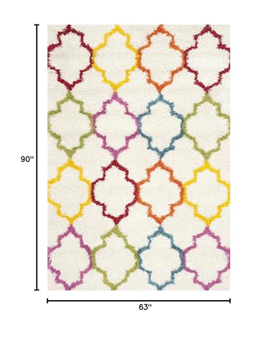 SAFAVIEH Kids Shag Collection Area Rug - 5'3" x 7'6", Ivory & Multi, Rainbow Trellis Design, Non-Shedding & Easy Care, 2-inch Thick Ideal for High Traffic Areas in Living Room, Bedroom (SGK569A)