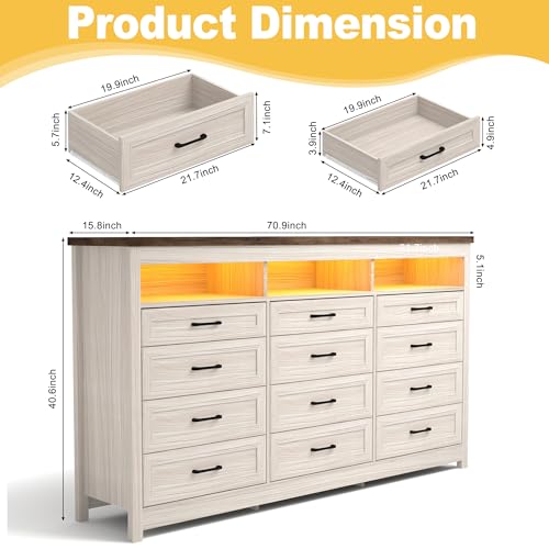 Farmhouse 12 Drawer Dresser with LED Lights, view 3