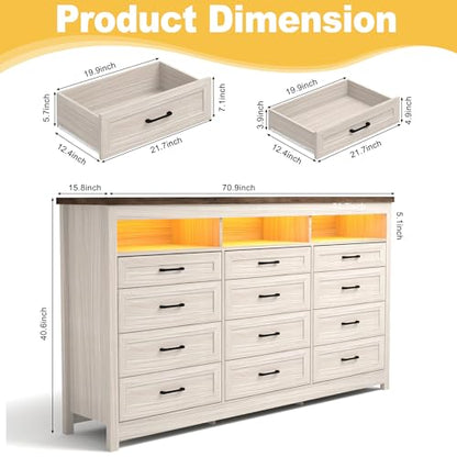 Farmhouse 12 Drawer Dresser with LED Lights, view 3