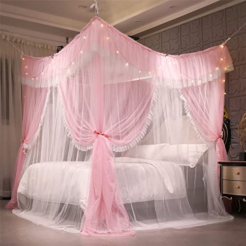 4 Corners Post Ruffle Princess Bed Canopy Curtain-Double Layer Cozy Drape, view 7