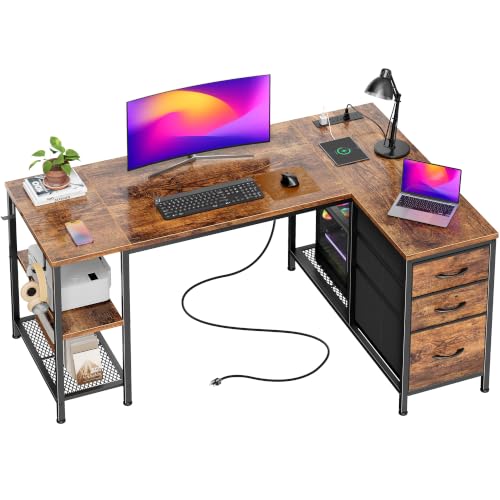 47.2'' L Shaped Office Desk with Power Outlets and 3 Drawers, view 2