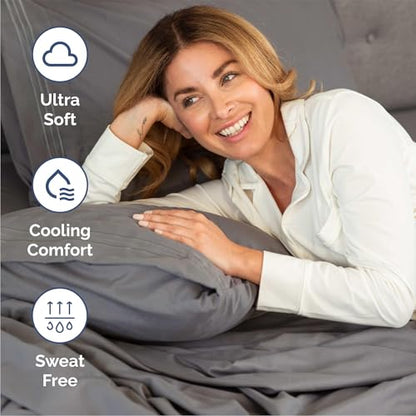 Queen Size 4 Piece Sheet Set - Breathable & Cooling Sheets - Dark Grey, view 5