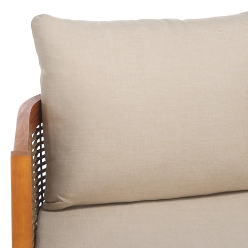 SAFAVIEH Outdoor Patio Furniture - Amanda 4-Piece Set - Sand & Taupe - Acacia Wood - Coastal, Conversation Set with Detachable Cushion Covers - Ideal for Patio, Deck, Porch, Backyard (PAT9512A-KIT2)