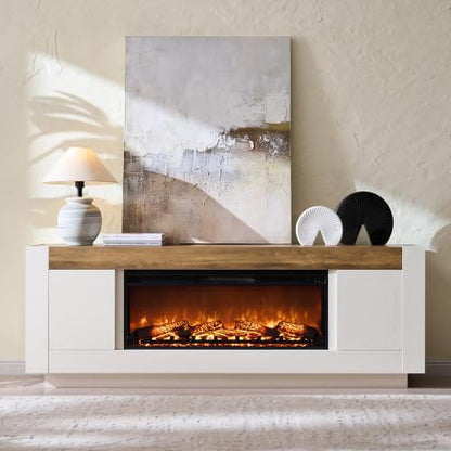 70" Fireplace TV Stand for 80" TV, 36" Electric Fireplace,Antique White, view 4