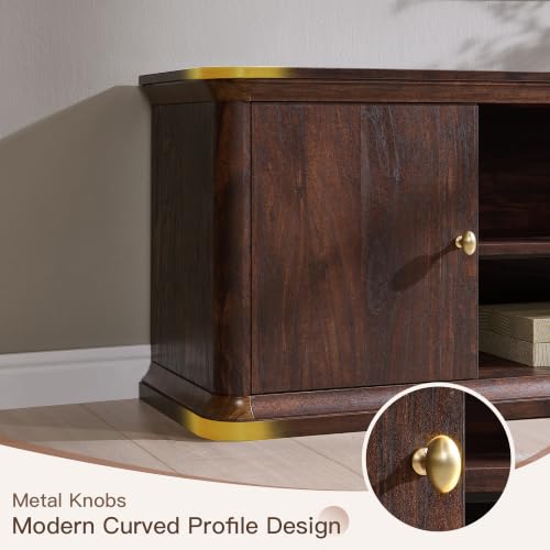 Modern 70" TV Stand w/Storage, Wood Curved TV Console, Brown, view 4