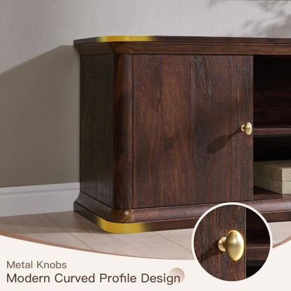 Modern 70" TV Stand w/Storage, Wood Curved TV Console, Brown, view 4