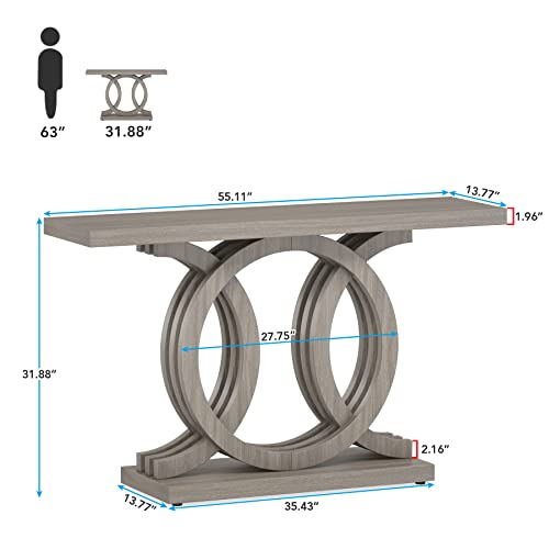 Tribesigns 55 inches Console Table with Geometric Base, Farmhouse Hallway Table, Wooden Entryway Sofa Table, Unique Long Accent Table for Decoration and Organization (Grey)