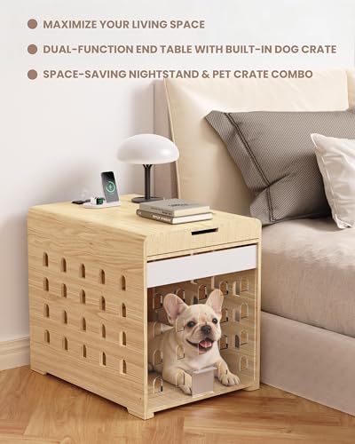Modern Dog Crate Furniture with Charging Station – Wooden End Table Dog Crate, view 6