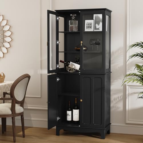 72" China Cabinet, Freestanding Kitchen Pantry with Tempered Glass Doors, view 4