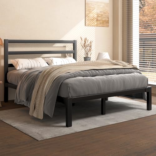 Full Metal Platform Bed Frame with Headboard, Stable & Noiseless, Black, view 4