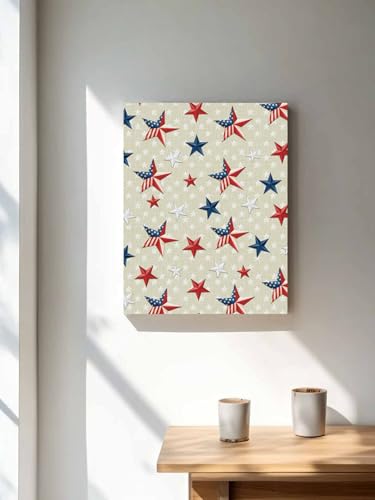 NuYeBiofx Independence Day USA Flag Star Canvas Wall Art Prints,48"x32" Framed Picture Artwork July 4th Stars Linen Texture Printed Canvas Oil Painting for Living Room Bedroom Office,Ready to Hang