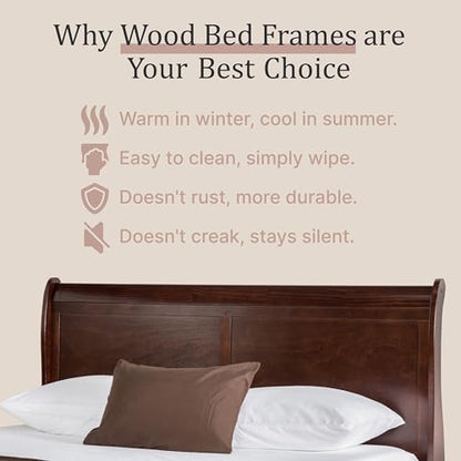 Louis Philippe Traditional Solid Wood 3 Piece Bedroom Set, Queen Bed Frame and Nightstands Set of 2, Sleigh Design Bedframe with Headboard and Footboard, Box Spring Needed, Cherry