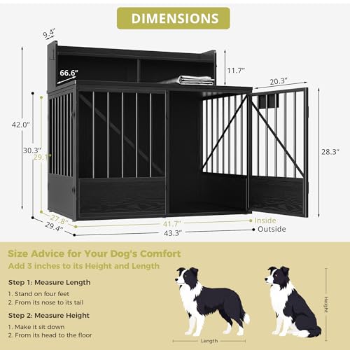 43.3" Dog Crate Furniture with Sunshade and Storage, view 3