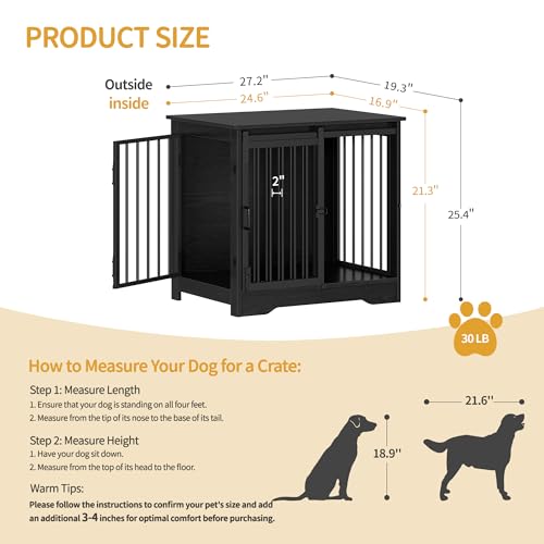 27.2" S Dog Crate Furniture Indoor Dog Kennel with Barn Door, view 4