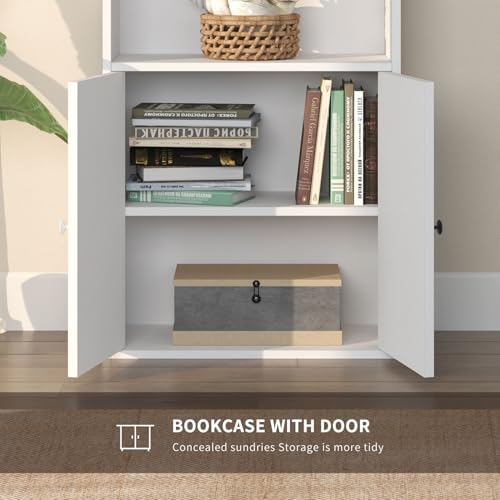 71.5" Bookshelf Set of 2, 6-Tier Bookcase with Cabinet Doors, view 4