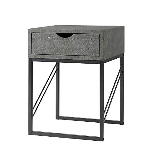 Iver Faux Shagreen Modern Small Side End Table Living Room Bedroom Nightstand, 18 Inch, Grey