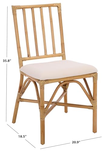 SAFAVIEH Furniture - Amal Set of 2 Dining Chairs - White & Honey Brown Wash - Upholstered Rattan Seating - Fully Assembled - Ideal for Dining Room, Kitchen, 17.7" Seat Height (ACH6535B-SET2)
