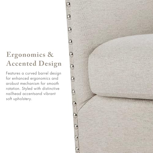 Swivel Barrel Accent Chair, Upholstered Curved Back with 7-Inch Thick Woven Cushion, 360° Swivel, Nailhead Trim, Comfy Chair for Living Room, Bedroom, Office, 28" Wide, Neutral, Tyler