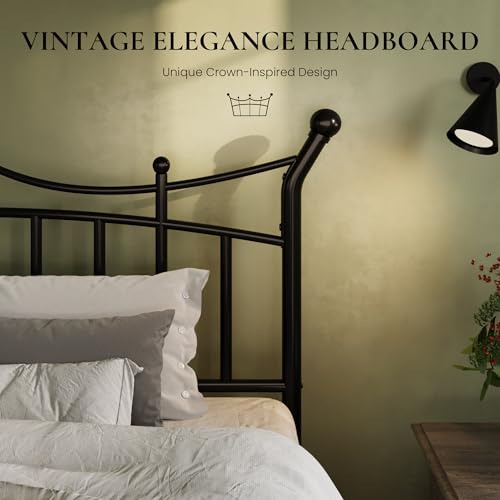 Full Size Metal Bed Frame, Victorian Crown Style, Black, view 5