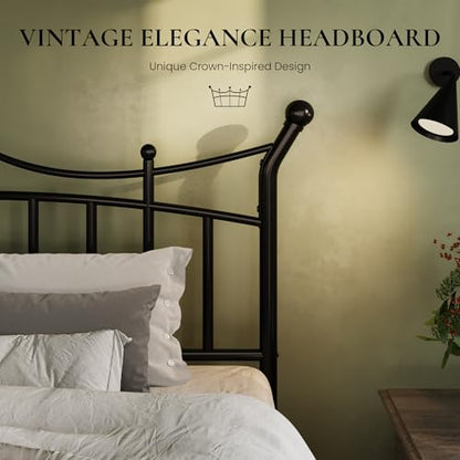 Full Size Metal Bed Frame, Victorian Crown Style, Black, view 5