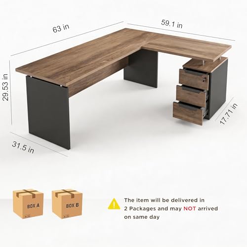 63 Inch L-Shaped Executive Desk, view 3