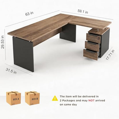 63 Inch L-Shaped Executive Desk, view 3