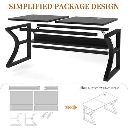 55 X 24 inch Computer Desk, Office Desk w/Storage,Cable Management, Sturdy U-Shaped Metal Frame, Mordern Home Office Desks for Gaming Study Writing (Black, 55 inch)