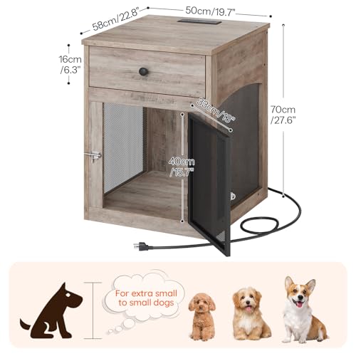 Dog Crate Furniture, Dog Kennel with Drawer and Charging Station, view 3