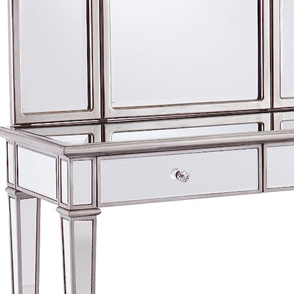 Kalla Mirrored Vanity Set with Storage - 2 Piece - Silver - Transitional Design - Ideal for Bathroom, Master Suite (HZ7581)