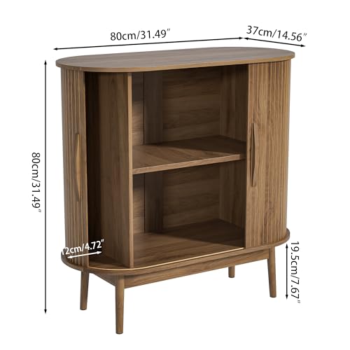 Accent Small Storage Cabine, Buffet Cabinet with Storage, Mid Century Modern Sliding Door Sideboard Cabinet for Kitchen, Entryway (Walnut)