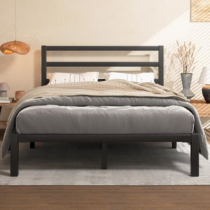 Full Metal Platform Bed Frame with Headboard, Stable & Noiseless, Black, view 2