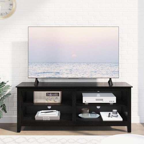 Gyger TV Stand for 65 inch TV with Storage,Modern TV Entertainment Center for Bedroom,TV Media Console Table with 4 Open Storage Shelve,55 inch Wood TV Cabinet Black