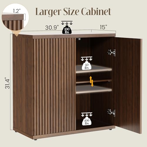 Fluted Buffet Cabinet with Storage Sideboard with 2 Doors& Adjustable Shelf, view 4