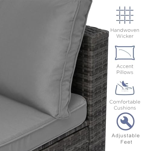 7-Piece Outdoor Rattan Sectional Sofa Set, Wicker Patio Furniture with Coffee Table, Grey Cushions, Patio Conversation Set for Your Villa, Balcony, Porch, Backyard
