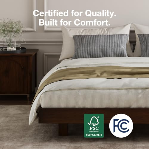 Floating Solid Wood Queen Bed Frame with Motion Sensor LED Light & Charging, view 6