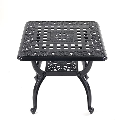 Mandolin Outdoor Patio,Rust -Resistant Cast Aluminum Side Table,Weather Resistant End Table，Coffee Table， Perfect for Patio, Backyard Or Garden. W 20.8" X H18.5(Aluminum Square, Black)