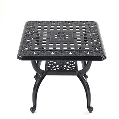 Mandolin Outdoor Patio,Rust -Resistant Cast Aluminum Side Table,Weather Resistant End Table，Coffee Table， Perfect for Patio, Backyard Or Garden. W 20.8" X H18.5(Aluminum Square, Black)