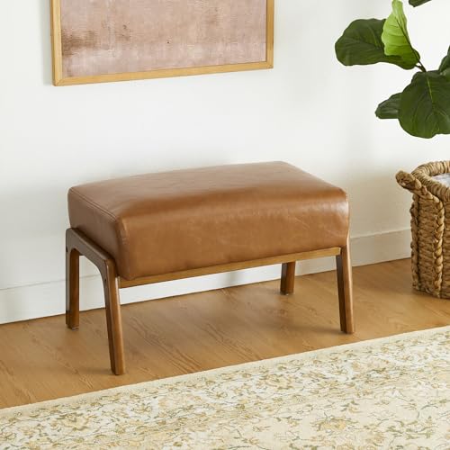 15.5"(H) Footrest Stool, Leatherette Ottoman, Accent Padded Sofa Foot Stool for Accent Chair, Wood Frame Foot Rest Ottoman for Living Room, Bedroom, Yellowish-Brown