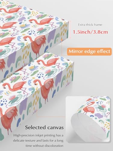 NuYeBiofx Watercolor Flamingo Tropical Leaves Canvas Wall Art Prints,48"x32" Framed Picture Artwork Summer Animal Flowers Printed Canvas Oil Painting for Living Room Bedroom Office,Ready to Hang