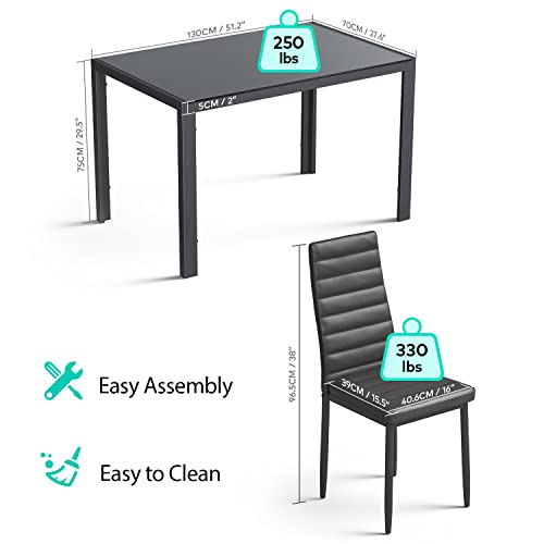 Glass Dining Table Sets for 6, 7 Piece Kitchen Table and Chairs Set for 6 Person, PU Leather Modern Dining Room Sets for Home, Kitchen, Living Room