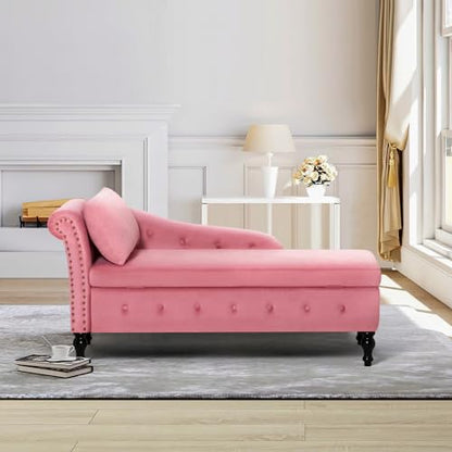 Velvet Chaise Lounge w/Left Armrest & Storage Space, Pink, view 8