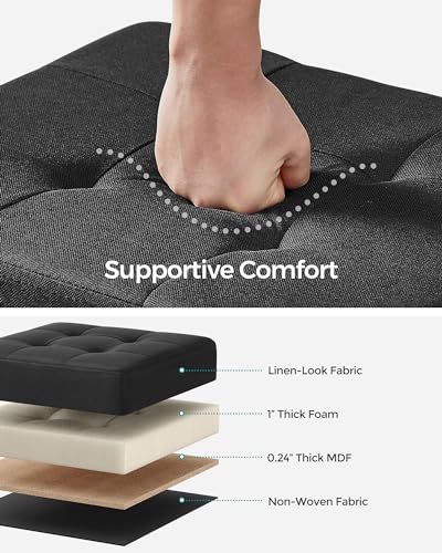 SONGMICS Storage Ottoman, Small Ottoman Foot Rest with Legs, 12.6 x 15.7 x 13.2 Inches Foot Stool, Load up to 660 lb, for Living Room, Bedroom, Dorm, Ink Black ULSF012B01