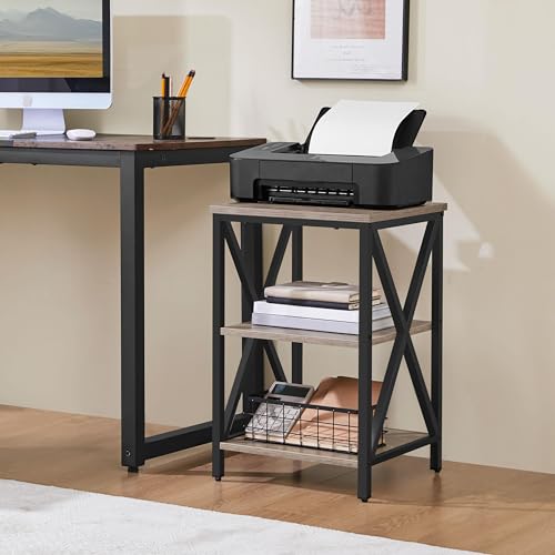 Yaheetech End Table Living Room, 3-Tier Side Table with Storage Shelves for Home Office, Industrial X Design Sofa Tables with Strong Metal Frame, Easy Assembly, Gray
