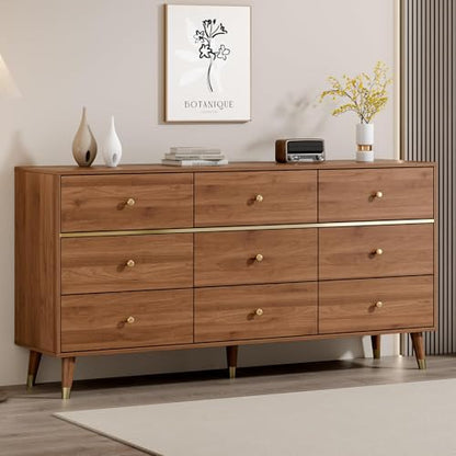 9 Drawer Dresser, 63" Wide Mid Century Modern Chest of Drawers, view 2
